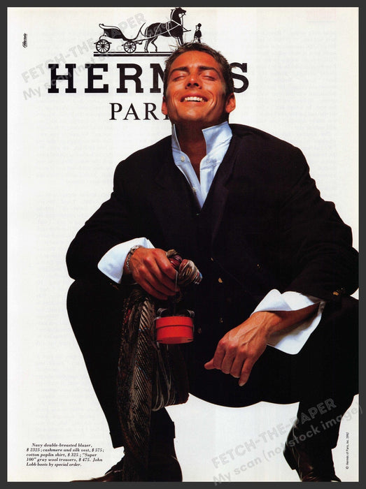 Hermes Men's Ties 1990s Print Advertisement Ad 1992 Paris Fetch the Paper!
