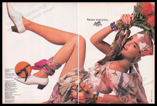 Hermes Paris Watches 1980s Print Advertisement (2 pages) 1988 Legs Fetch the Paper!