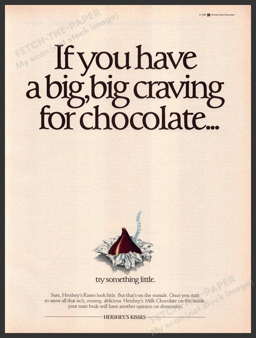 Hershey's 1980s Magazine Print Advertisement 1983 Kisses "Big, big craving" Hershey's
