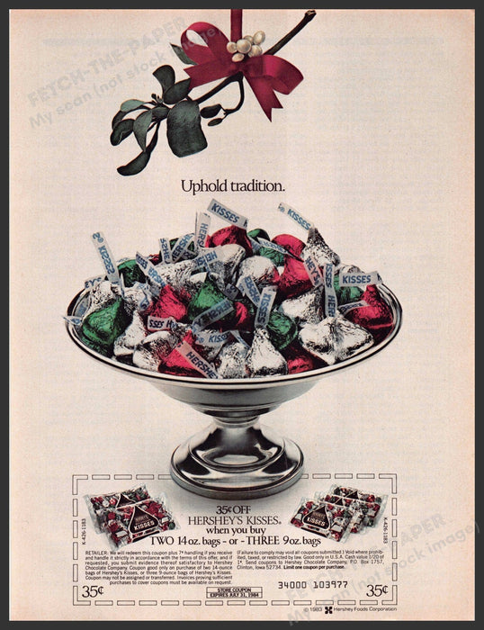 Hershey's 1980s Magazine Print Advertisement 1983 Mistletoe Kisses Hershey's