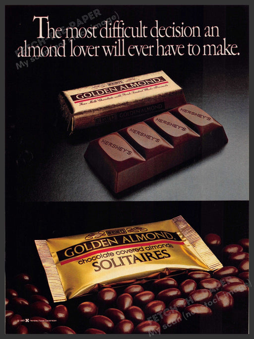 Hershey's 1980s Magazine Print Advertisement 1986 Golden Almond Solitaires Hershey's