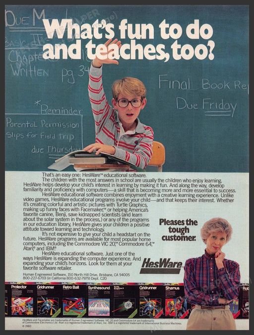 HesWare 1980s Magazine Print Advertisement 1983 Educational Software HesWare