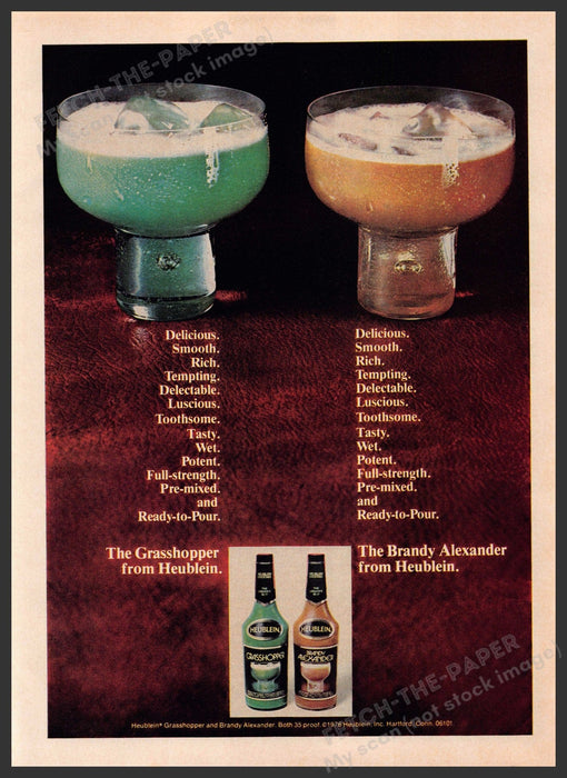 Heublein Ready-to-Pour 1970s Print Ad 1976 Grasshopper Brandy Alexander Fetch-the-Paper