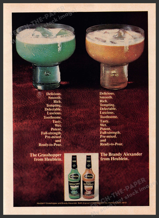 Heublein Ready-to-Pour 1970s Print Ad 1976 Grasshopper Brandy Alexander Fetch-the-Paper