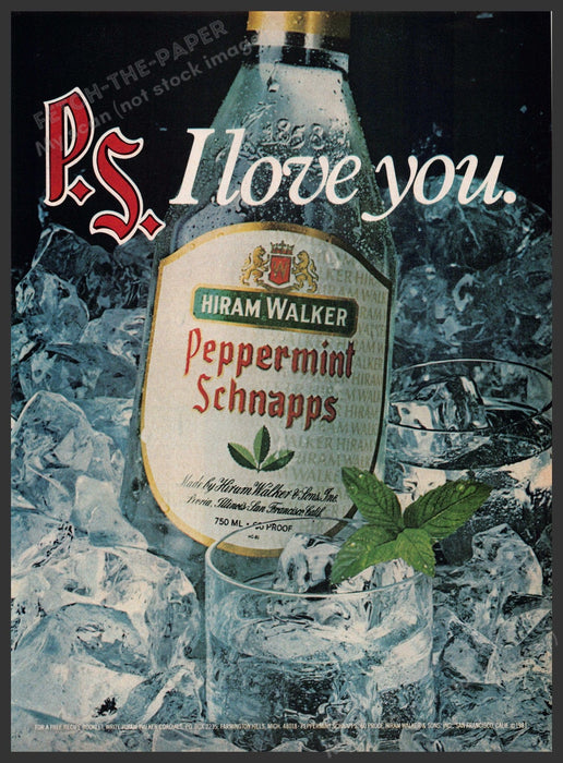 Hiram Walker Peppermint Schnapps 1980s Print Advertisement 1981 "PS I love you" Hiram Walker Peppermint Schnapps