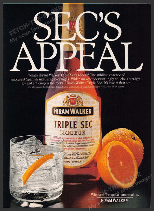Hiram Walker Triple Sec 1980s Print Advertisement 1982 "Sec's appeal" Fetch-the-Paper