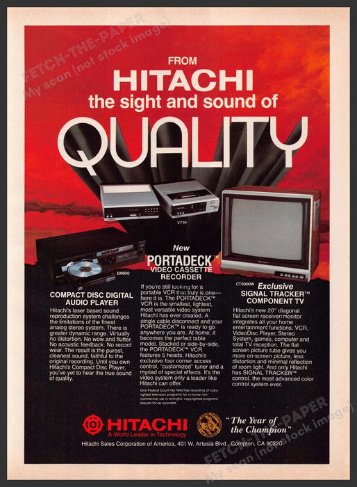 Hitachi 1980s Magazine Print Advertisement 1984 Portadeck CD Player TV Hitachi