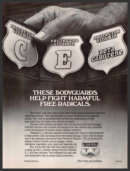Hoffmann La Roche 1980s Print Advertisement 1986 Protector Vitamins Hoffmann La Roche