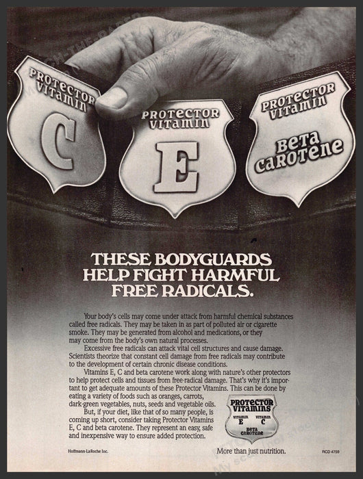 Hoffmann La Roche 1980s Print Advertisement 1986 Protector Vitamins Hoffmann La Roche