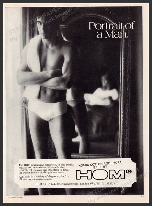 HOM Men's Underwear 1970s Print Advertisement Ad 1978 "Portrait of a Man" Fetch-the-Paper