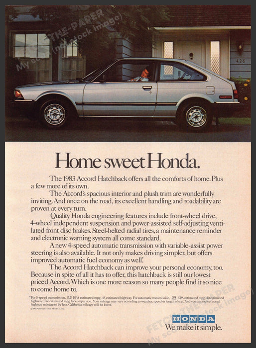 Honda Accord Hatchback Car 1980s Print Advertisement 1983 Fetch-the-Paper