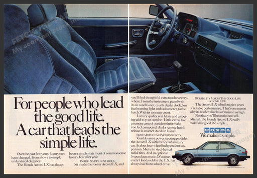 Honda Accord LX 1980s Magazine Print Ad (2 pages) 1981 Interior Blue Car Fetch-the-Paper
