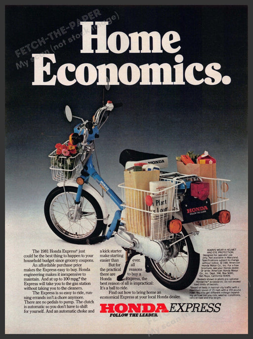 Honda Express Scooter 1980s Print Advertisement 1981 Home Economics Honda
