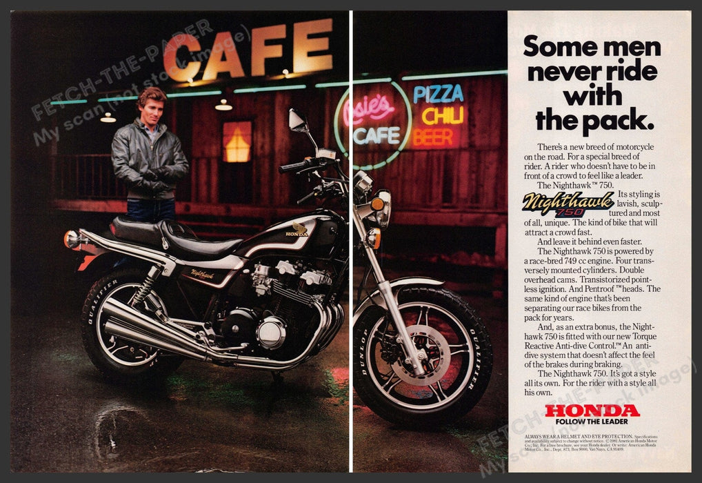 Honda Nighthawk 750 1980s Magazine Print Advertisement (2 pages) 1982 Motorcyle Honda Nighthawk