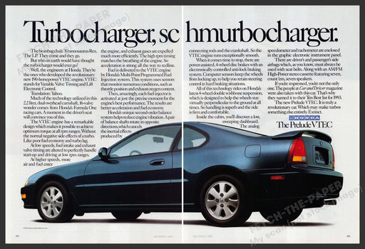 Honda Prelude VTEC Car 1990s Print Advertisement (2 Page) 1993 Fetch-the-Paper