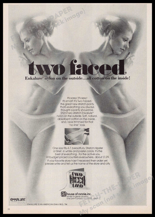 House of Ronnie 1970s Print Advertisement 1977 Two Faced Panties Enkalure House of Ronnie