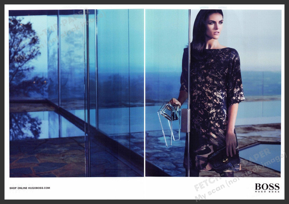 Hugo Boss Hilary Rhoda 2010s Print Ad (2 page) 2012 Fashion Glass Wall Fetch-the-Paper