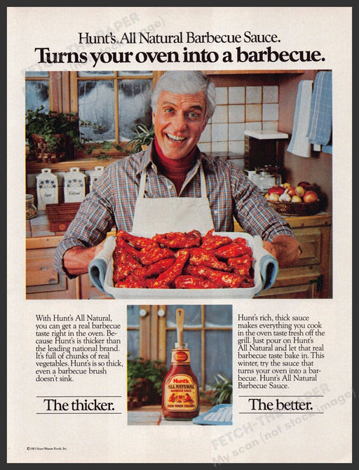 Hunt's BBQ 1980s Print Advertisement Ad 1983 Dick Van Dyke Hunt's