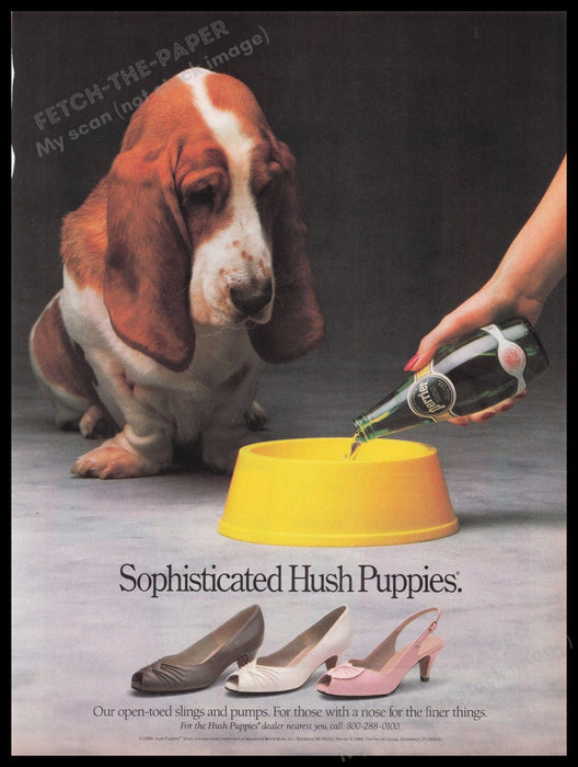 Hush Puppies Shoes Basset Hound Dog 1980s Print Advertisement Ad 1988 Fetch the Paper!