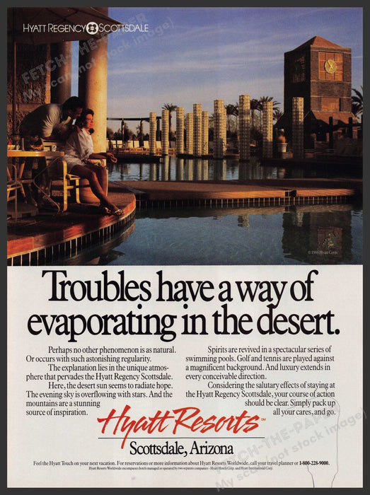 Hyatt Resorts Scottsdale, Arizona Regency 1980s Print Advertisement Ad 1988 Fetch-the-Paper