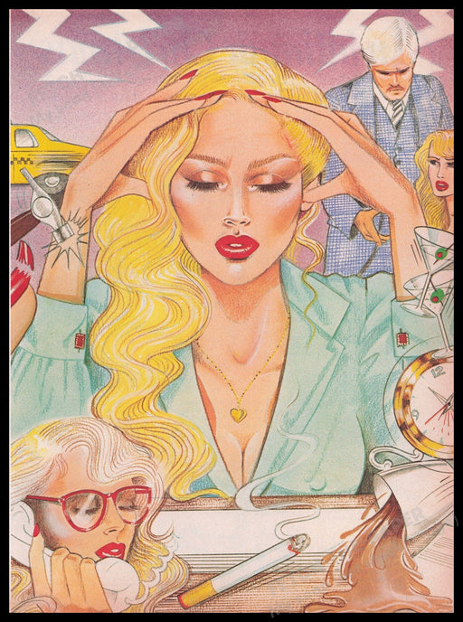 Illustration by Judy Markham "Headaches" 1980s Magazine Illustration 1980 Fetch the Paper!