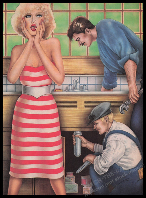 Illustration by Mary Ann Shea "Plumbing" 1980s Magazine Illustration 1980 Fetch the Paper!