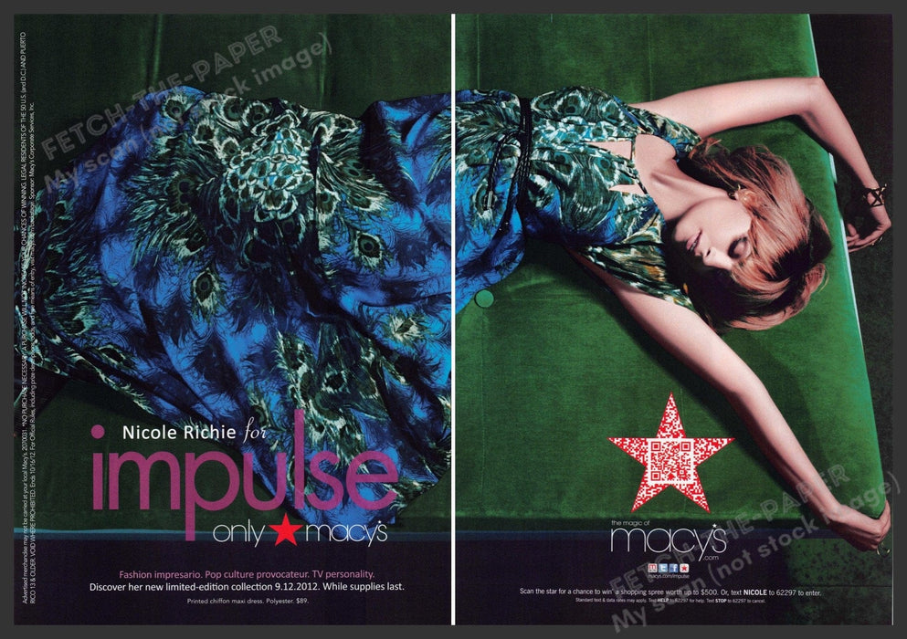 Impulse Nicole Richie Macy's 2010s Print Ad (2 page) 2012 Laying Down Fetch-the-Paper