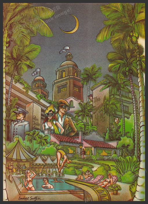 Isadore Seltzer Artist 1970s Magazine Illustration 1976 Beverly Hills Hotel Fetch-the-Paper