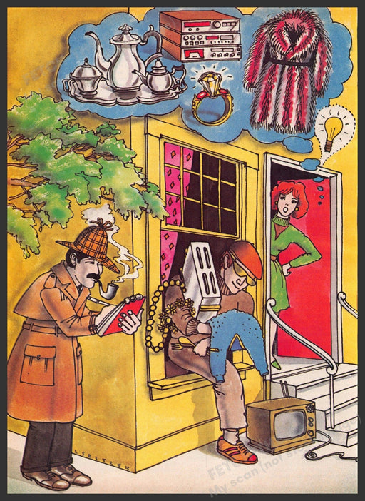 Isadore Seltzer Artist 1980s Magazine Illustration 1982 "Insurance Fraud" Fetch-the-Paper