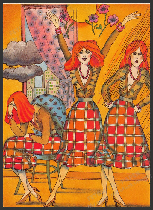 Isadore Seltzer Artist 1980s Magazine Illustration 1982 "Moods" Fetch-the-Paper
