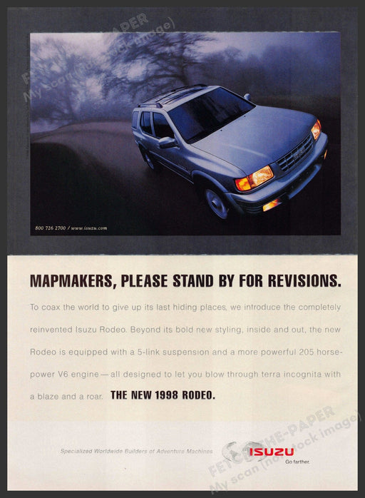 Isuzu Rodeo 1990s Magazine Print Advertisement 1998 Mapmakers Revisions Fetch-the-Paper