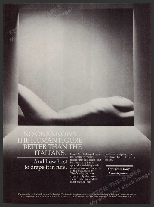 Italian Institute for Foreign Trade 1980s Print Advertisement Ad 1981 Furs Bare Fetch-the-paper.com
