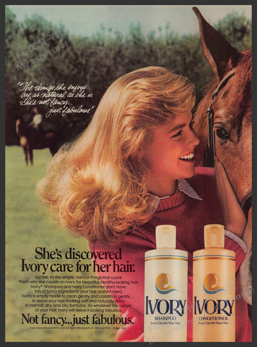 Ivory Shampoo Conditioner Hair 1980s Print Advertisement 1985 Girl with Horse Fetch-the-Paper