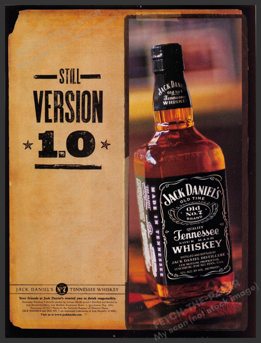 Jack Daniel's Whiskey 2000s Print Advertisement 2001 "Still version 1.0" Fetch-the-Paper