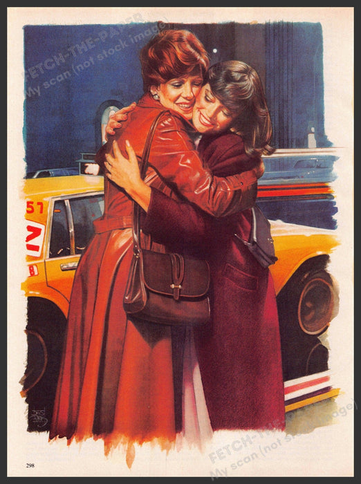 Jackie Jasper Artist 1980s Magazine Illustration 1984 Taxi Mom Daughter Hugging Jackie Jasper