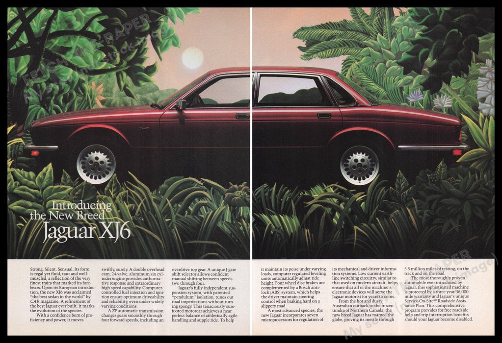 Jaguar XJ6 Car 1980s Print Advertisement (2 pages) 1987 Jungle Fetch the Paper!