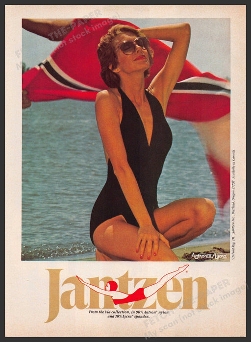 Jantzen 1980s Magazine Print Ad 1981 Swimwear Via Collection Water Beach Fetch-the-Paper