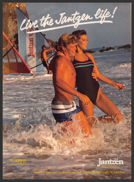 Jantzen 1980s Magazine Print Advertisement 1984 Windsurfing Swimwear Couple Jantzen