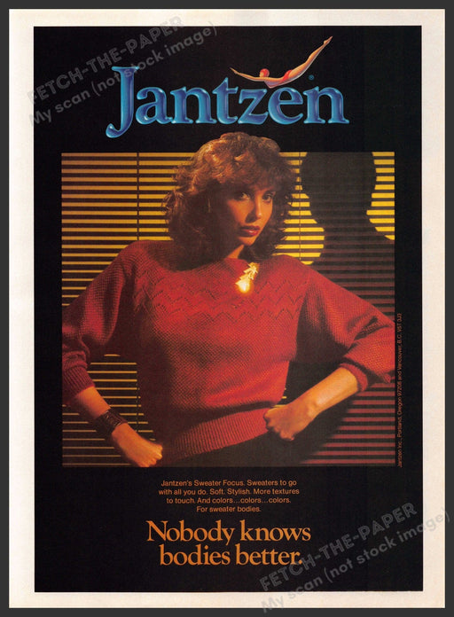Jantzen 1980s Print Advertisement 1982 "Nobody knows bodies better" Fetch-the-Paper