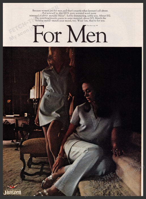 Jantzen Clothing 1960s Print Advertisement Ad 1969 "Because women are for men" Fetch the Paper!