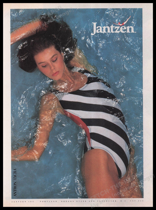 Jantzen Swimwear 1980s Print Advertisement Ad 1987 Floating in Pool Swimsuit Fetch the Paper!