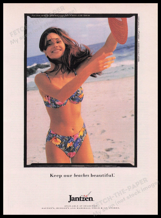 Jantzen Swimwear 1990s Print Advertisement Ad 1993 Bikini Model on Beach Fetch the Paper!
