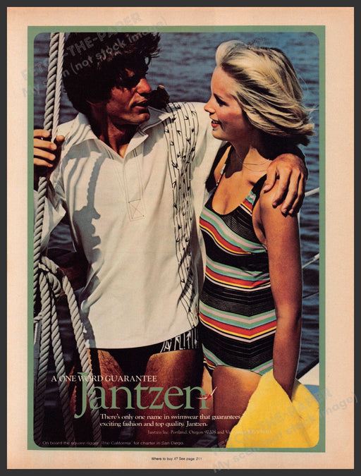 Jantzen Swimwear Couple Suits Sailing 1970s Print Advertisement 1977 Fetch-the-Paper