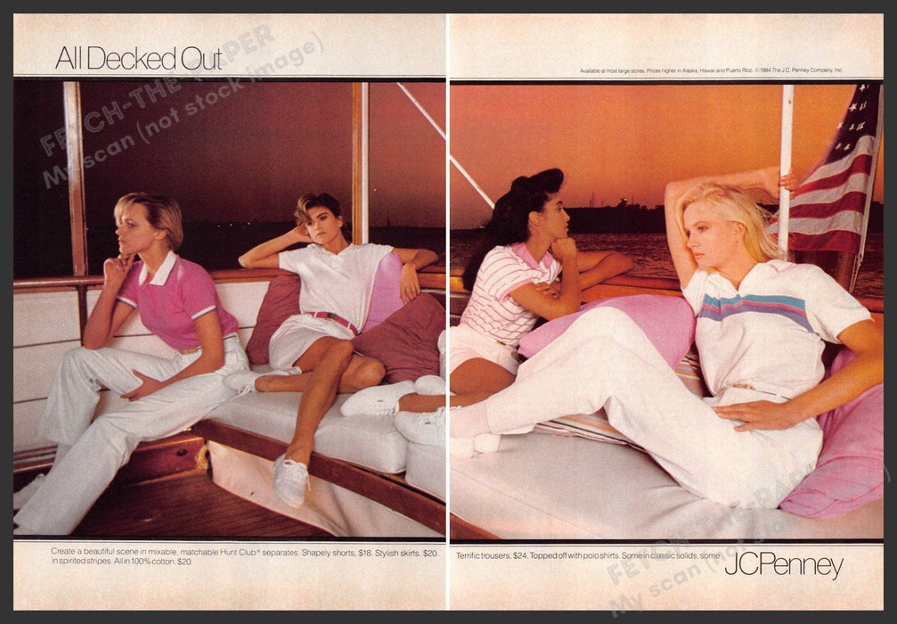 JCPenney 1980s Magazine Print Ad (2 pages) 1984 All Decked Out Legs Girls Boat JCPenney