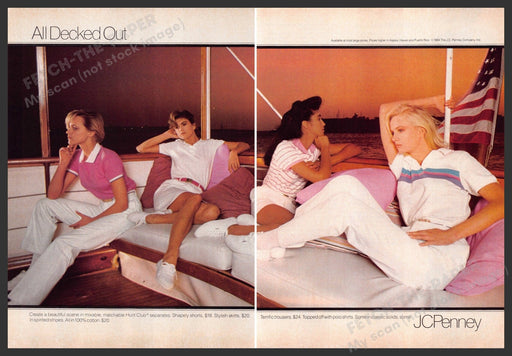 JCPenney 1980s Magazine Print Ad (2 pages) 1984 All Decked Out Legs Girls Boat JCPenney