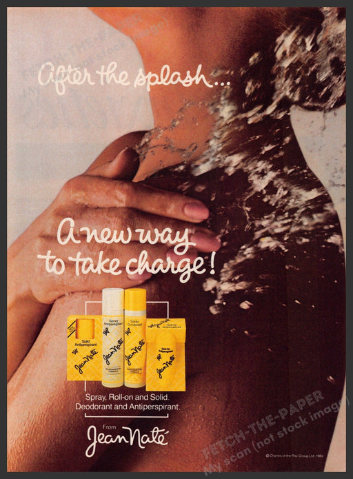 Jean Nate 1980s Magazine Print Advertisement 1984 "After the splash" Jean Nate