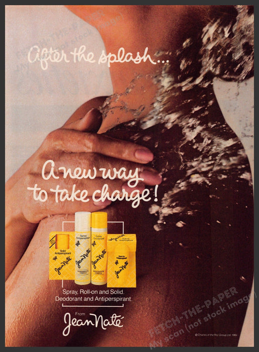 Jean Nate 1980s Magazine Print Advertisement 1984 "After the splash" Jean Nate
