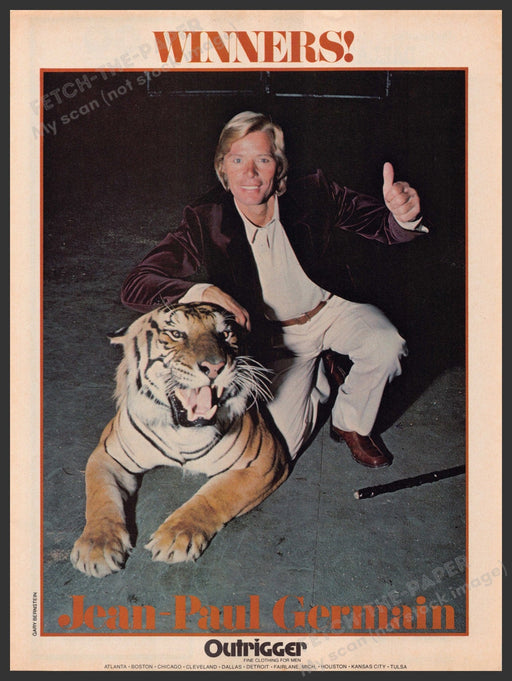 Jean-Paul Germain Outrigger 1970s Print Advertisement 1979 Winners Tiger Fetch-the-Paper