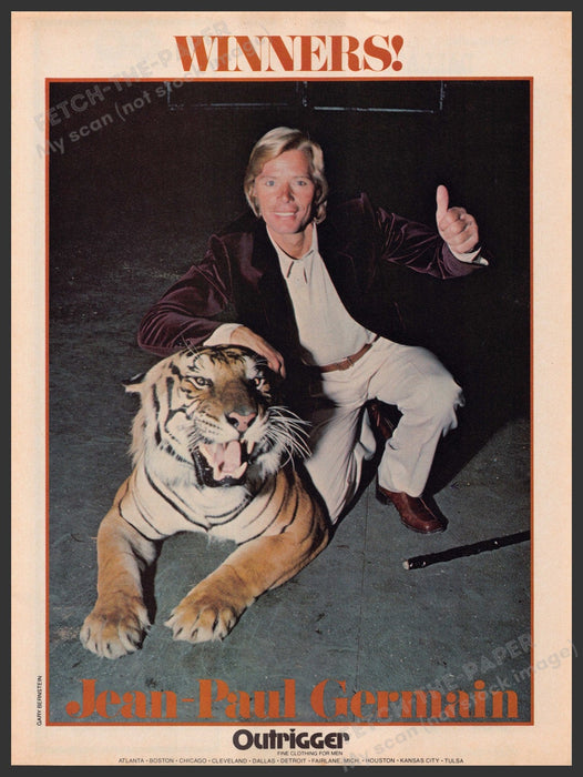 Jean-Paul Germain Outrigger 1970s Print Advertisement 1979 Winners Tiger Fetch-the-Paper