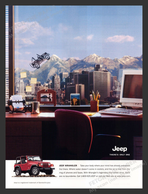 Jeep Wrangler Office View Mountain Sketched SUV 2000s Print Advertisement 2002 Volkswagen